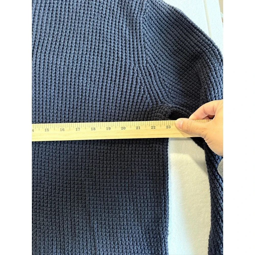 J.Crew Quarter-Zip Sweater Mens Large Navy Blue Waffle Knit Cotton H2713